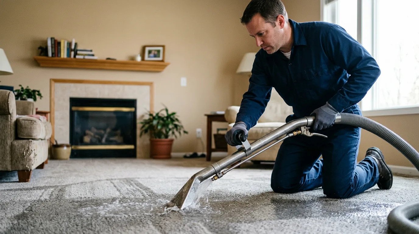 Water damage restoration technician working near Lowell, AR